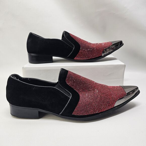 Mens DEZZY-212 Red Black Shoes Size 13 – Glitter Formal Party Loafers - Picture 4 of 7